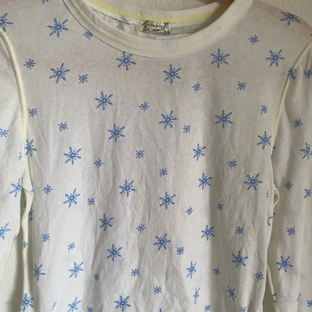 Free People Intimately Quilted Love Long Sleeves Snowflake Ivory Cropped Top S
